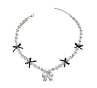 Lerpwige Catena di perle e nastro fatto a mano con un dolce accento nodo ad arco accessorio portatile per usura quotidiana o occasioni speciali catena quotidiana, taglia unica, come descritto, come