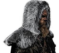 Lerpwige Cavalieri Mantello Medievale Spallina Wrap Halloween LARP Rinascimento Cosplay Costumi Donne Uomini Vichinghi Pellicce Faux Scialle Mantello Medievale Spallina Wrap, Bianco e nero due, Taglia