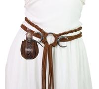 Lerpwige Cintura in vita con fibbia incrociata con gilet in rilievo per streghe, festival, cosplay, festa di Halloween, medievale, confezione in vita regolabile, Brown Moon with bag, Taglia unica