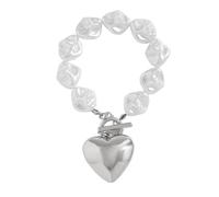 Lerpwige Collana con ciondolo a forma di cuore con perline piatte e perle, da indossare tutti i giorni o per feste da donna, A, come descritto, come descritto