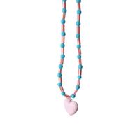 Lerpwige Collana con perline colorate, lunghezza regolabile, ciondolo a forma di cuore, in resina, per un look alla moda, fatto a mano, Misura unica, come descritto, come descritto