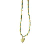 Lerpwige Collana con perline colorate, lunghezza regolabile, ciondolo a forma di cuore, in resina, per un look alla moda, fatto a mano, Misura unica, come descritto, come descritto