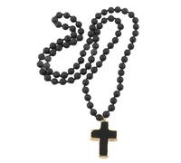 Lerpwige Collana di perle da 8 mm, realizzata a mano, con ciondolo a forma di crocifisso, catena a serpente, lunghezza regolabile, per donne eleganti