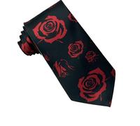 Lerpwige Cravatta da uomo con motivo rosa e orso elegante per San Valentino Business o Casual Wear Poliestere Seta Come Texture Cravatta Moda Uomo, Rose nere, Taglia unica