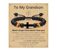 Lerpwige Croci religiose regolabili con perline per figlioccio nipote cresima regali per cerimonia regalo pietra occhio di tigre, Misura unica, come descritto