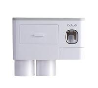 Lerpwige Distributore automatico di dentifricio, set di spremitrici a parete, portaspazzolino 2 scomparti per spazzole, 2 bicchieri magnetici, contenitore automatico per dentifricio