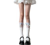 Lerpwige Elegante giuntura in pizzo da donna sopra i calzini a polpaccio con fascia Bowknot giapponese studente elasticizzato ginocchio lunghezza romanticismo nylon con cinturino, Calzini bianchi e