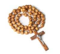 Lerpwige Grandi perle di legno rosario catena decorativa da appendere ghirlande sacre croci ornamento per parete interna cristiana ornamento da parete cattolica catena rosario