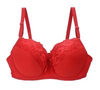 Lerpwige Reggiseno di supporto in filo inferiore push up per le donne grandi Ricamo Floreale Pizzo Copertura Completa Tazza Morbida Imbottita Bralette Grande Diario Bralette, rosso, 85D