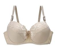 Lerpwige Reggiseno di supporto in filo inferiore push up per le donne grandi Ricamo Floreale Pizzo Copertura Completa Tazza Morbida Imbottita Bralette Grande Diario Bralette, beige, 85E