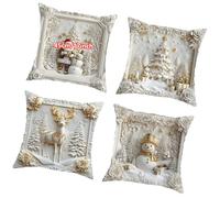 Lerpwige Set di 3 federe per cuscini di Natale, 4 pezzi, con pupazzo di neve, lavabile in lavatrice, tessuto morbido, per soggiorno e camera da letto, festività sociali, decorative, Gaddi, gonna