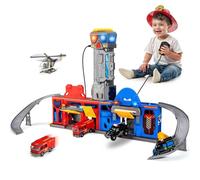 lerrbo Insiemi di piste di trasformazione della stazione di polizia e dei pompieri per bambini maschi dai 3 ai 6 anni, scenografia di gioco d'azione di una grande città pieghevole con luci e suoni