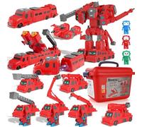 lerrbo Set di Giocattoli Magnetici Camion dei Pompieri Trasformabili, Giocattolo Robot Assemblato per Bambini 3-5 anni, Camion Magnetico con Scatola, Regalo Compleanno/Natale per Ragazzi 4-8