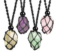 LERSUSI Collana regolabile con ciondolo in pietra grezza in cristallo naturale non trattato, corda intrecciata a mano, per uomini e donne, 30 in -76.2 in, Pietra, Fluorite verde