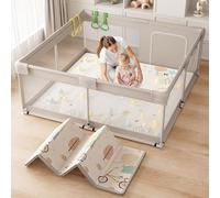 Lertantri 150×150×68cm Box Bambini con Materassino, Recinto per Bambini, Box Neonato con Morbida Imbottitura, Recinto Neonato con Rete Traspirante Sui Quattro Lati e Ventose