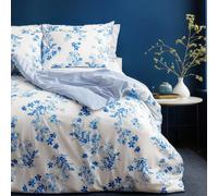 LERUUM Set Copripiumino Cotone Design Reversibile a Righe Floreali Blu (135x200 + (80x80))