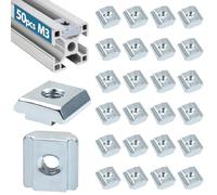 Leryati - Set di 50 pietre scanalate M3, in acciaio al carbonio a T, dadi a T, dadi a T, dadi a T, per profilo in alluminio, serie 20