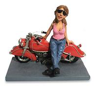 Les Alpes Figura Biker Woman 13x17cm - Statuina Figurina Dipinta a Mano in Resina Sintetica - Collezione Funny World Mestieri Tempo Libero - 014 99660