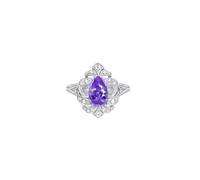 Les Bijoux - Anello di fidanzamento da donna, in argento oro bianco 9 K/14 K/18 K, a goccia d'acqua con spinello viola e diamante, taglio solido, non placcato aggiornamento 3.0 per lesbiche compleanno