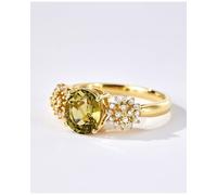 Les Bijoux Femme - Anello di fidanzamento in oro giallo 9 carati/14 carati/18 carati, ovale con tormalina verde e diamante, taglio solido, non placcato di primo, per sorella nuovo anno, 10, Oro giallo
