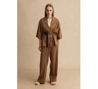 LES COPAINS, Blazer In Misto Lino Marrone Regular Fit Con Lacci, Donna, Marrone, Taglia: S