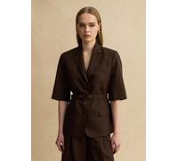 LES COPAINS, Blazer In Misto Lyocell E Lino Marrone Regular Fit Con Cintura, Donna, Marrone, Taglia: 44