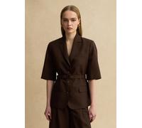 LES COPAINS, Blazer In Misto Lyocell E Lino Marrone Regular Fit Con Cintura, Donna, Marrone, Taglia: 48