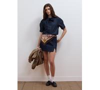 LES COPAINS, Camicia In Denim Di Puro Cotone A Maniche Corte Con Laccetto Regular Fit, Donna, Blu, Taglia: M