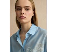 LES COPAINS, Camicia In Misto Lyocell Azzurra Regular Fit Con Ricami Floreali, Donna, Azzurro, Taglia: S