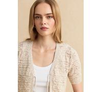 LES COPAINS, Cardigan Beige In Stile Crochet Di Misto Cotone E Lino Deep V Regular Fit, Donna, Beige, Taglia: M