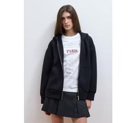 LES COPAINS, Felpa Full Zip Nera In Viscosa Elasticizzata Over Fit, Donna, Nero, Taglia: L
