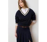 LES COPAINS, Felpa In Misto Cotone Blu Con Collo A V, Donna, Blu, Taglia: S