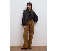 LES COPAINS, Jeans Marroni Wide Leg In Twill Di Cotone Elasticizzato, Donna, Marrone, Taglia: 42
