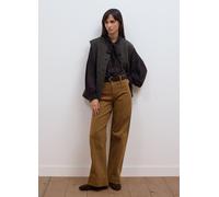 LES COPAINS, Jeans Marroni Wide Leg In Twill Di Cotone Elasticizzato, Donna, Marrone, Taglia: 46