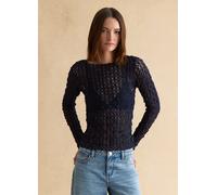 LES COPAINS, Maglia In Misto Cotone Elasticizzato Blu Regular Fit Con Pizzo, Donna, Blu, Taglia: S