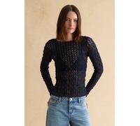 LES COPAINS, Maglia In Misto Cotone Elasticizzato Blu Regular Fit Con Pizzo, Donna, Blu, Taglia: XS