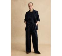 LES COPAINS, Pantaloni Eleganti In Lyocell E Lino Blu Wide Leg, Donna, Blu, Taglia: 44