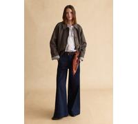 LES COPAINS, Pantaloni In Cotone Elasticizzato Blu Wide Leg, Donna, Blu, Taglia: 48