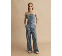 LES COPAINS, Pantaloni In Misto Lino Con Microquadri Blu E Bianchi Wide Leg, Donna, Multicolor, Taglia: 42