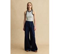 LES COPAINS, Pantaloni In Puro Cotone Denim Blu Wide Leg, Donna, Denim, Taglia: 48
