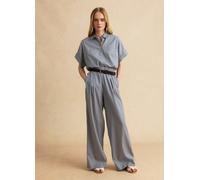 LES COPAINS, Pantaloni Palazzo A Righe Bianche E Blu In Misto Cotone Regular Fit, Donna, Multicolor, Taglia: S