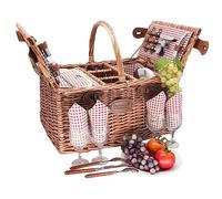 Les Jardins de la Comtesse - Cestino da picnic a quadretti rossi e vimini scuro "Saint-Germain" - 4 persone - 46 x 33 x 24 cm