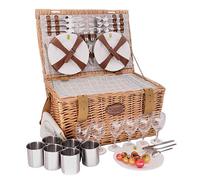 Les Jardins de la Comtesse - Cestino da picnic Concorde in vimini - 6 persone/Scomparto Isotermico/piatti/bicchieri da vino/tazze di metallo - tessuto colore bianco e grigio - 50 x 35 x 26 cm