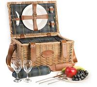 Les Jardins de la Comtesse - Cestino da Picnic Trianon Verde - Con Cinturini in Pelle - Completo Per 2 Persone - Scomparto Isotermico - Piatti in Ceramica/Bicchieri da Vino in Vetro - 40 x 30 x 23 cm