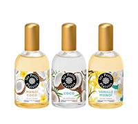 Les Petits Plaisirs - Set di 3 - Eau de Toilette Monoï Coco, Coco, Vaniglia Monoï. Eau de toilette donna, Solar & sensuali,. Confezione regalo. Made in France. 110 ml