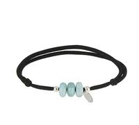 LES POULETTES BIJOUX - Bracciale Filo Nero 3 Anelli di Larimar e Due Perle Argento 925