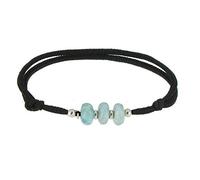 LES POULETTES BIJOUX - Bracciale Filo Nero e 3 Rondelle di Larimar e Due Perle Argento