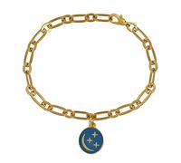 LES POULETTES BIJOUX - Bracciale Ottone Dorato Ciondolo Tondo Luna e Stelle Smaltato - Blu Navy