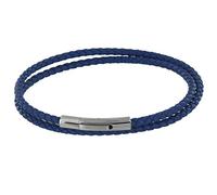 LES POULETTES BIJOUX - Bracciale Uomo Doppio Giro Cuoio Intrecciaro Tondo Per Polso da 19cm - Blu Navy