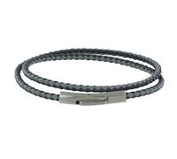 LES POULETTES BIJOUX - Bracciale Uomo Doppio Giro Due Colori Cuoio Intrecciaro Tondo Per Polso da 19cm - Grigio